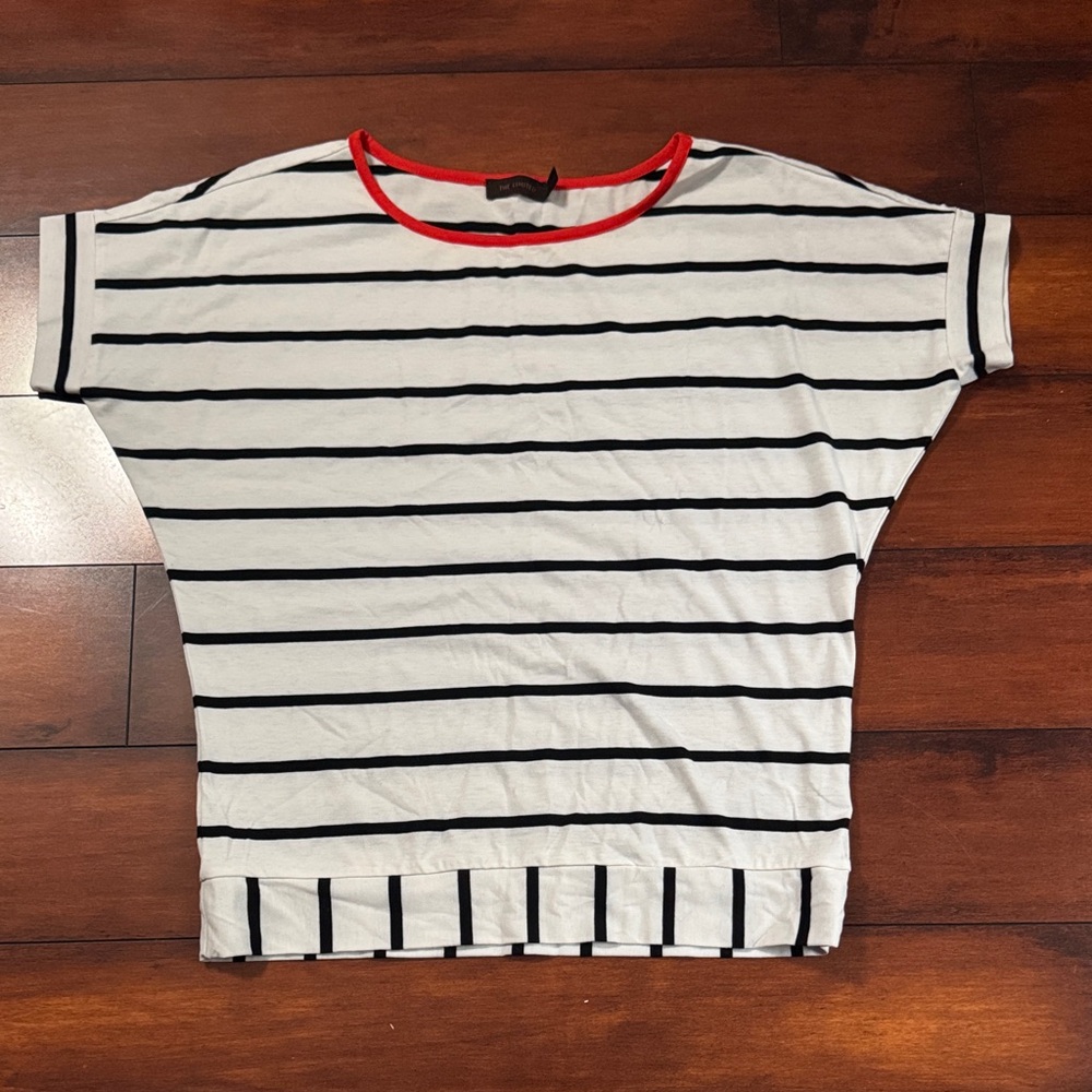 The Limited Black and White Striped Tee with Red Trim